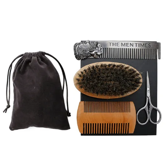 4pc Barber Kit – Bag, Brush, Combs & Scissor