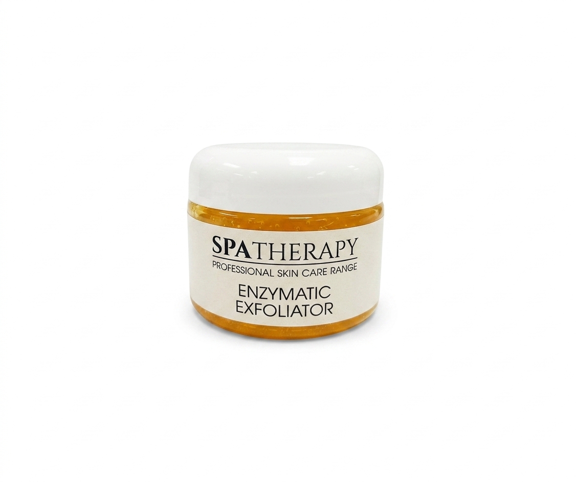 Spa Therapy Enzymatic Exfoliator – Rapple Spa Therapy Enzymatic Exfoliator jar with white lid and orange gel inside, labeled SPATHERAPY Professional Skin Care Range (front view)