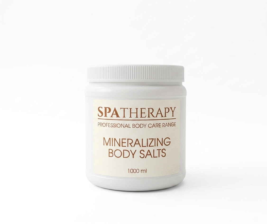 Spa Therapy Mineralising Body Salts – Rapple White SPATHERAPY Mineralizing Body Salts jar with a white lid on a white background (label shows product name).