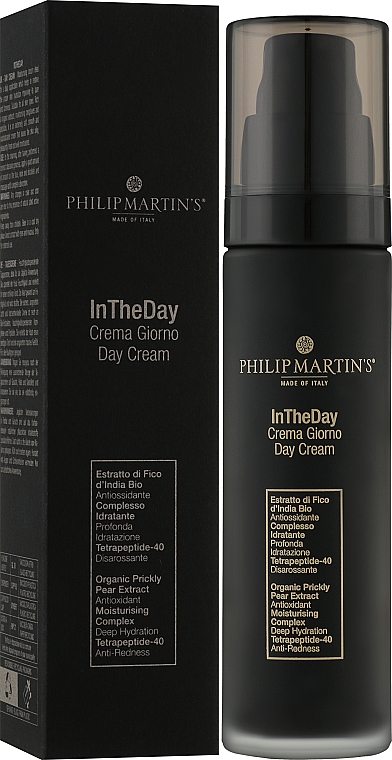 InTheDay – Rapple Philip Martin's InTheDay Day Cream bottle and box, black packaging with gold text.