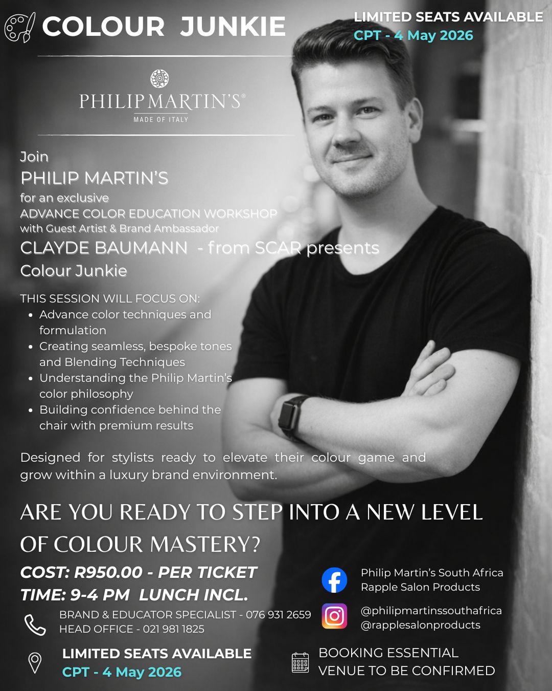Clayde CPT 4 May – Rapple ADVANCE COLOR EDUCATION WORKSHOP with Guest Artist & Brand Ambassador CLAYDE BAUMANN - from SCAR presents Colour Junkie
