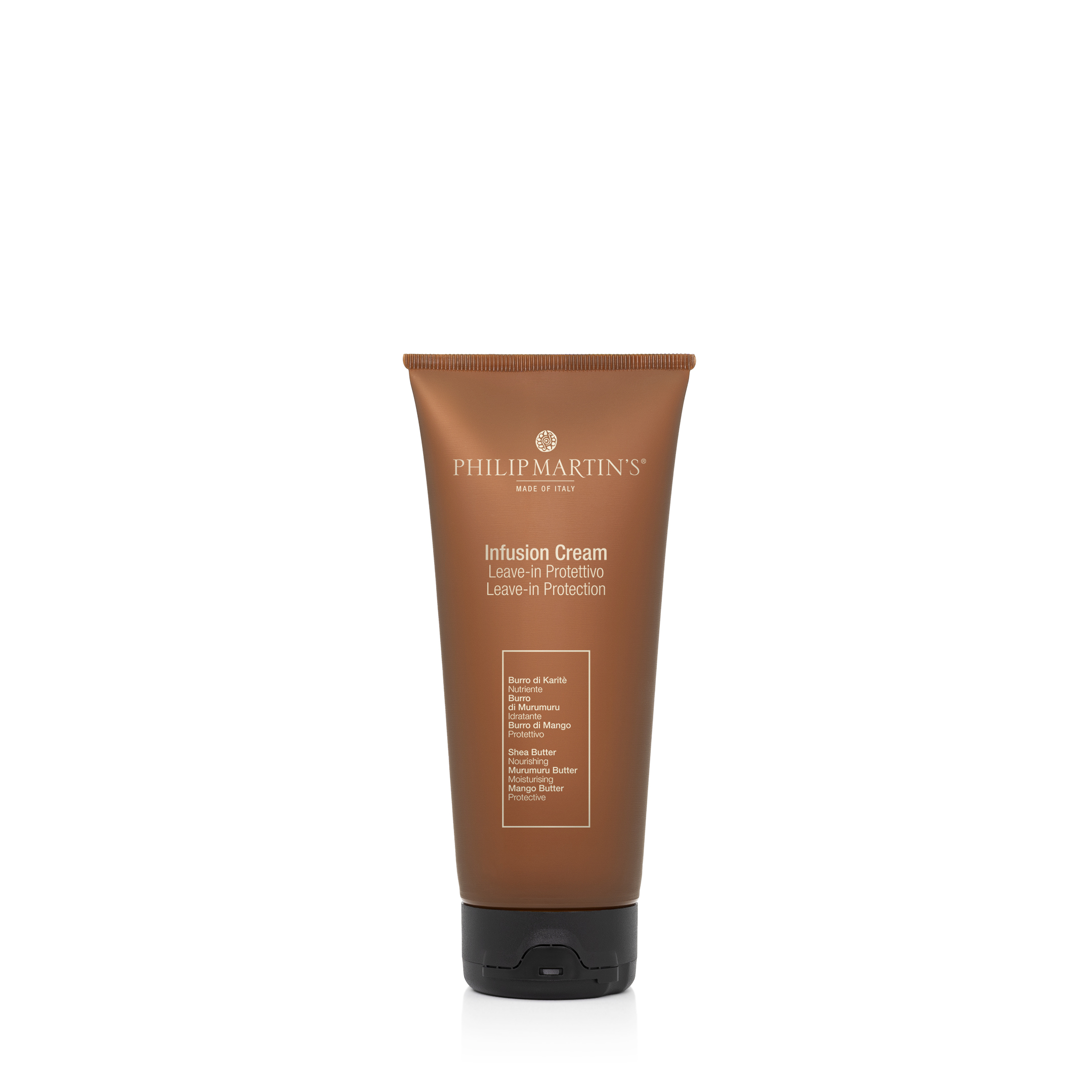 Philip Martin's Infusion Cream – Rapple Brown tube of Philip Martin's Infusion Cream, with white text reading 'Infusion Cream Leave-in Proteottivo/Leave-in Protection' on a white background (standing upright).