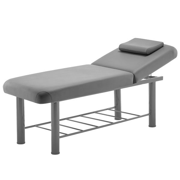 FFFPLIMRB043-1jpg – Rapple Gray massage table with adjustable headrest and lower shelf on a metal frame