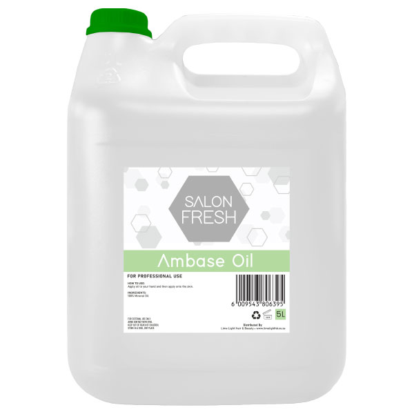 NFBAROSFSL12jpg โ Rapple 5-liter white plastic jug of Salon Fresh Ambase Oil with a green cap and built-in handle, labeled for professional use