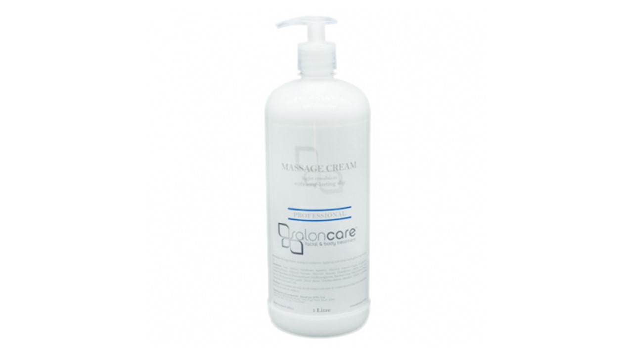 Saloncare_Massage_Cream_1000mljpg โ Rapple Pump bottle of massage cream labeled 'SalonCare Professional' on a white background