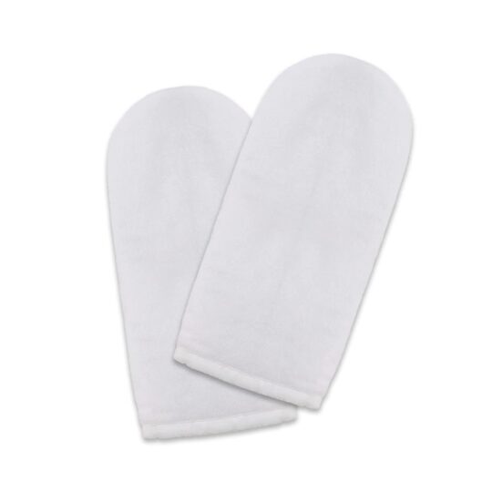 Two white oven mitts overlapping on a white background, ready for handling hot dishes.