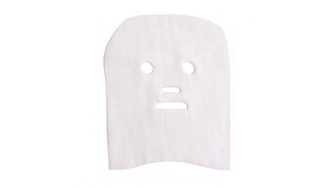 Ylas_Disp_Facial_Gauze_Masks_50jpg – Rapple White ghost-shaped mask with two eye openings and a small horizontal mouth slit