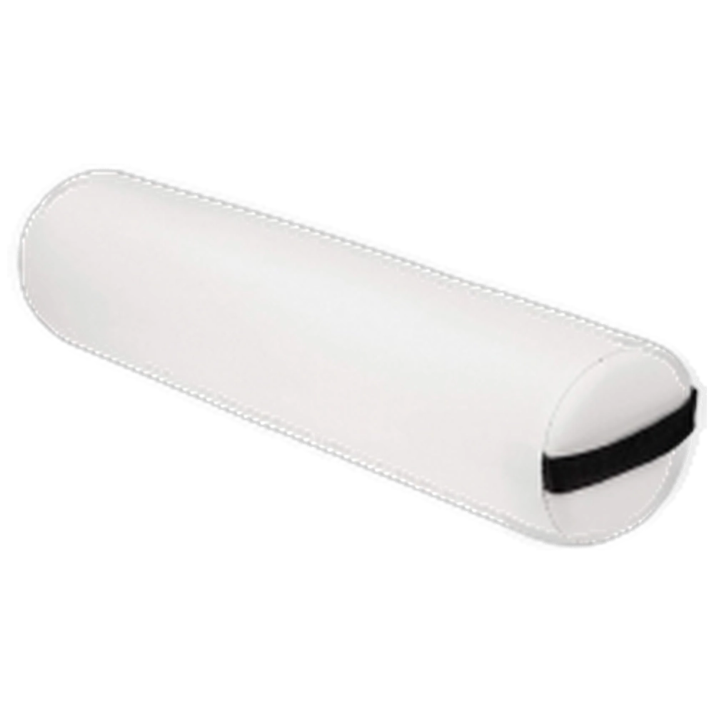 White cylindrical bolster pillow with rounded ends.