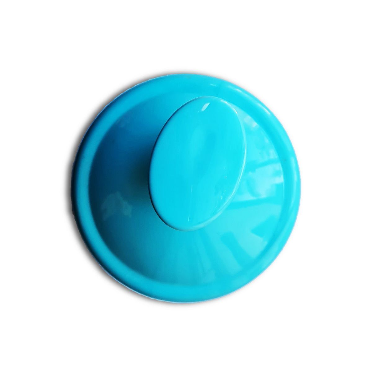s-zoom2jpg – Rapple Bright blue plastic round lid with a central raised knob, photographed from a slightly angled top view