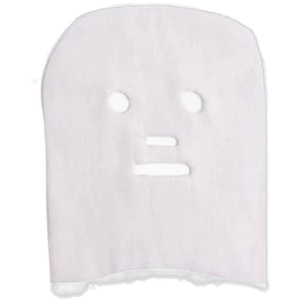 White marshmallow with a simple facial expression: two dot eyes and a small straight mouth, on a black background (cute ghost-like character).