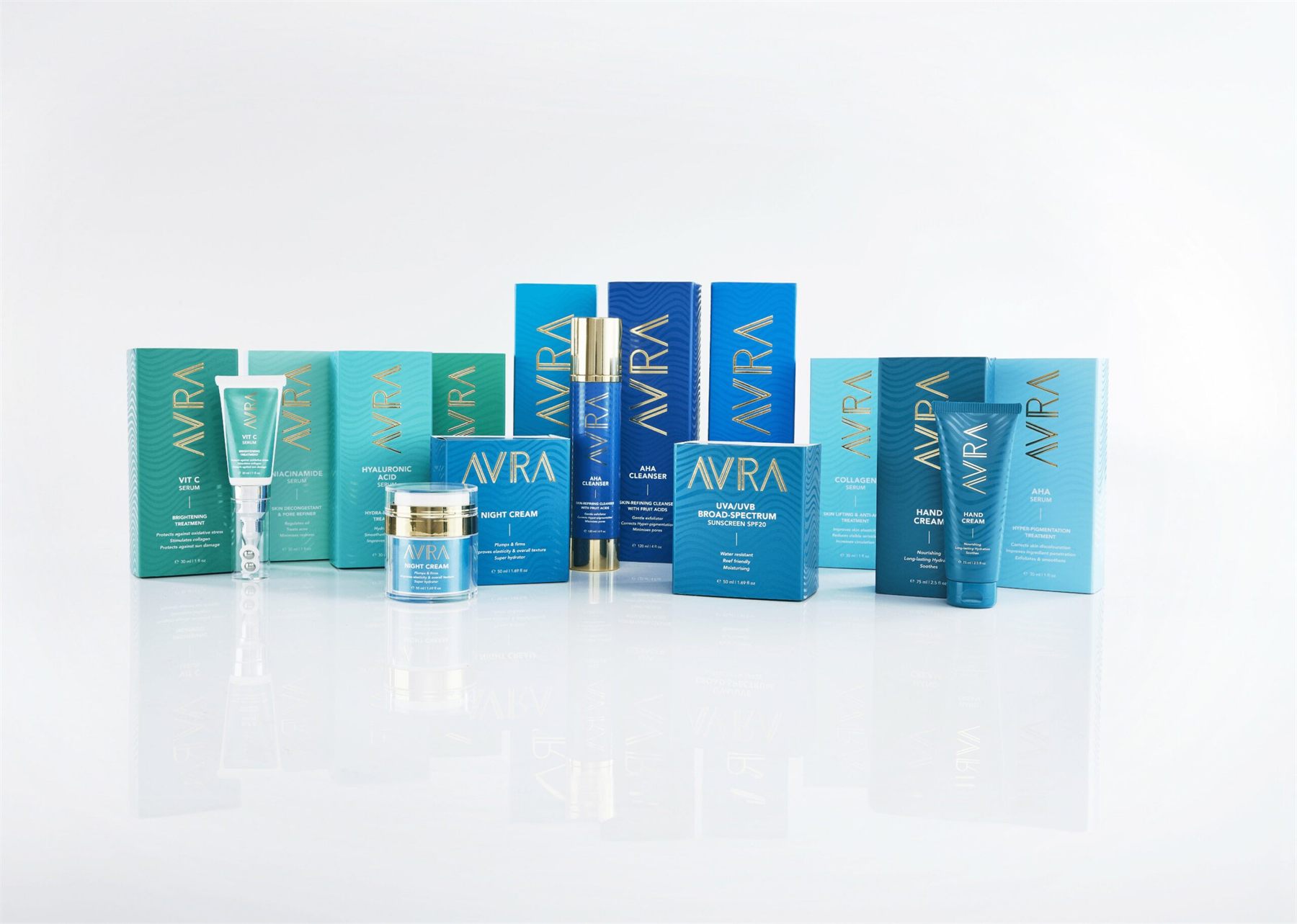 The full AVRA range with boxes