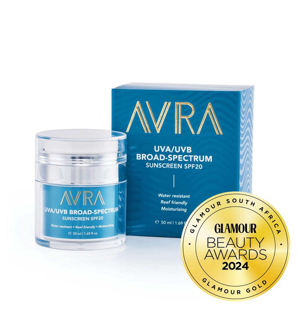 AVRA UVA/UVB broad-spectrum sunscreen with GLAMOUR Beauty Awards 2024 gold seal