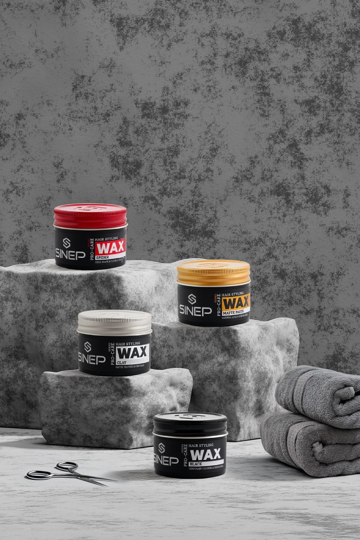 SINEP Spider, Clay, Matte Paste and Black hair wax